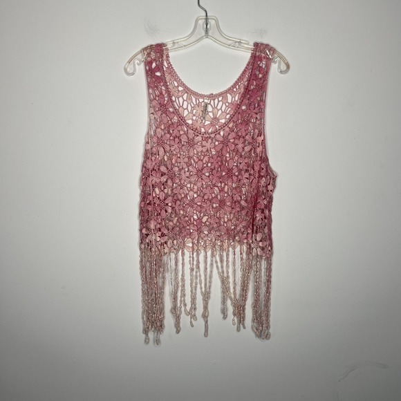 India Boutique Tops - INDIA Tank Top Womens One Size Pink Crochet Fringe Floral Boho Festival Cropped